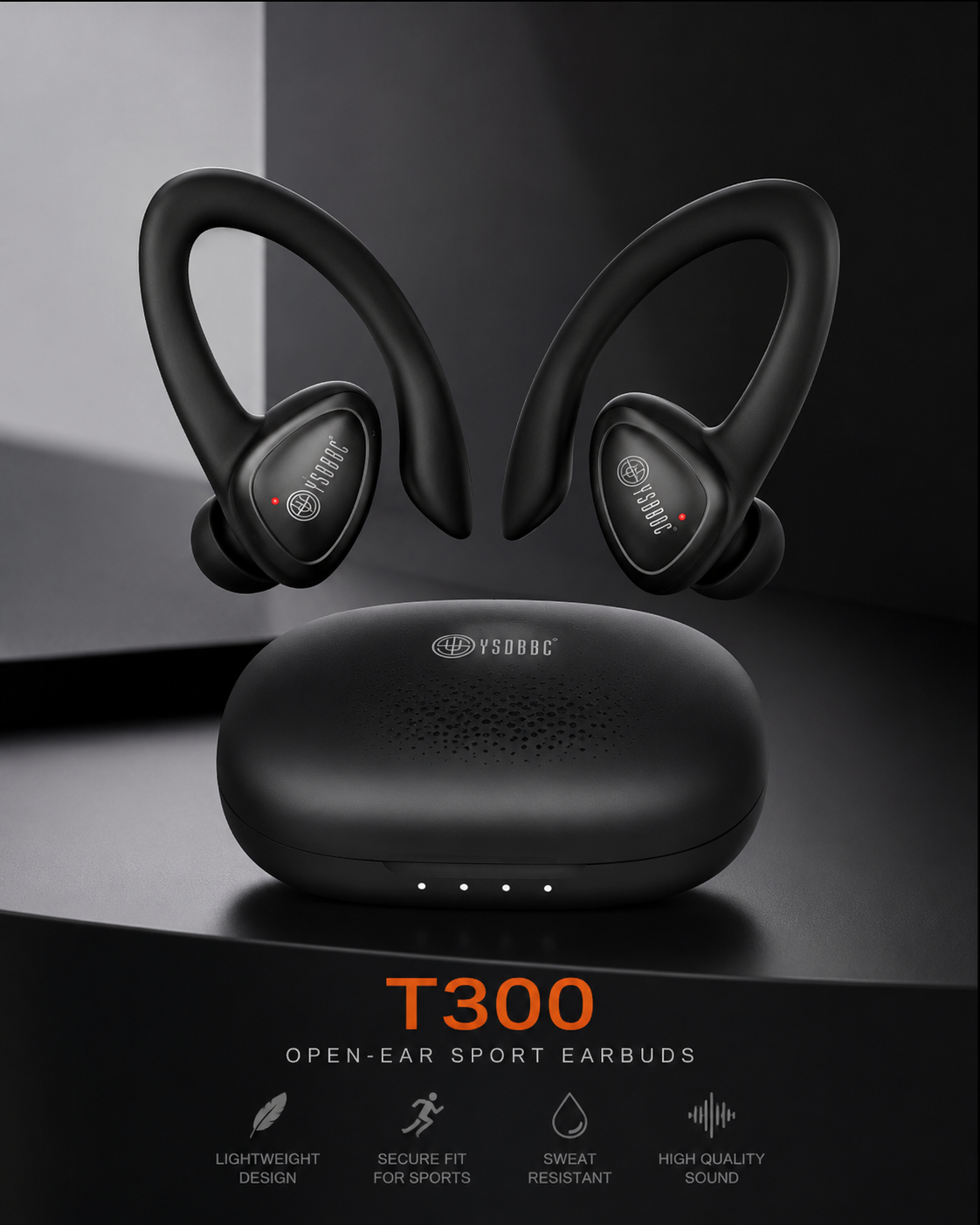 T300 Open-Ear Sport Wireless Earbuds with Charging Case | Lightweight Ear Hook Design