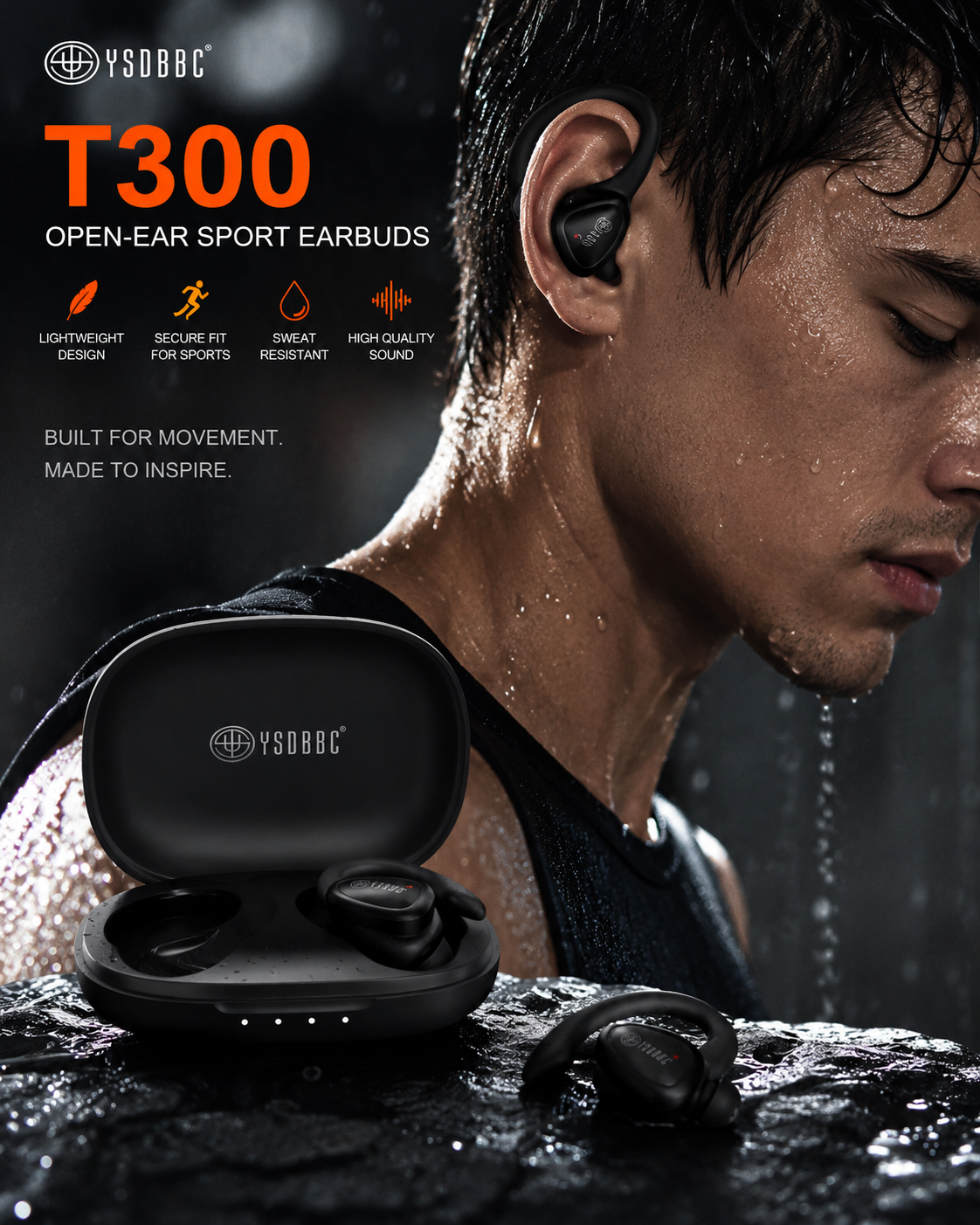 T300 Open-Ear Sport Wireless Earbuds with Charging Case | Lightweight Ear Hook Design